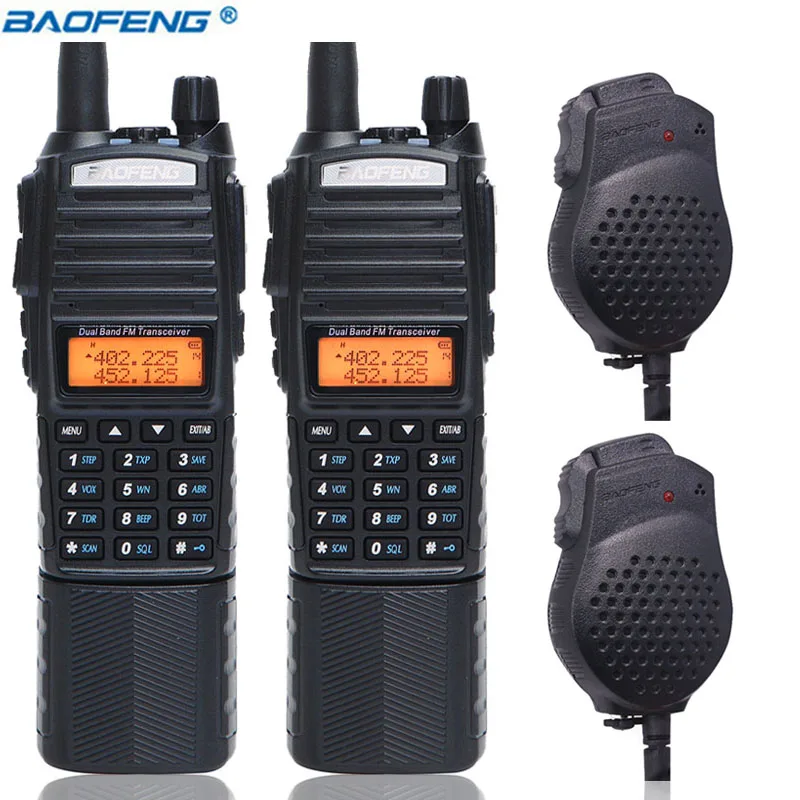 2 шт. Baofeng UV-82 8 Вт мощная рация Двухдиапазонная 3800 мАч 10 км дальность действия UV 82 UV82 для портативной охоты и пешего туризма - Цвет: add speaker mic