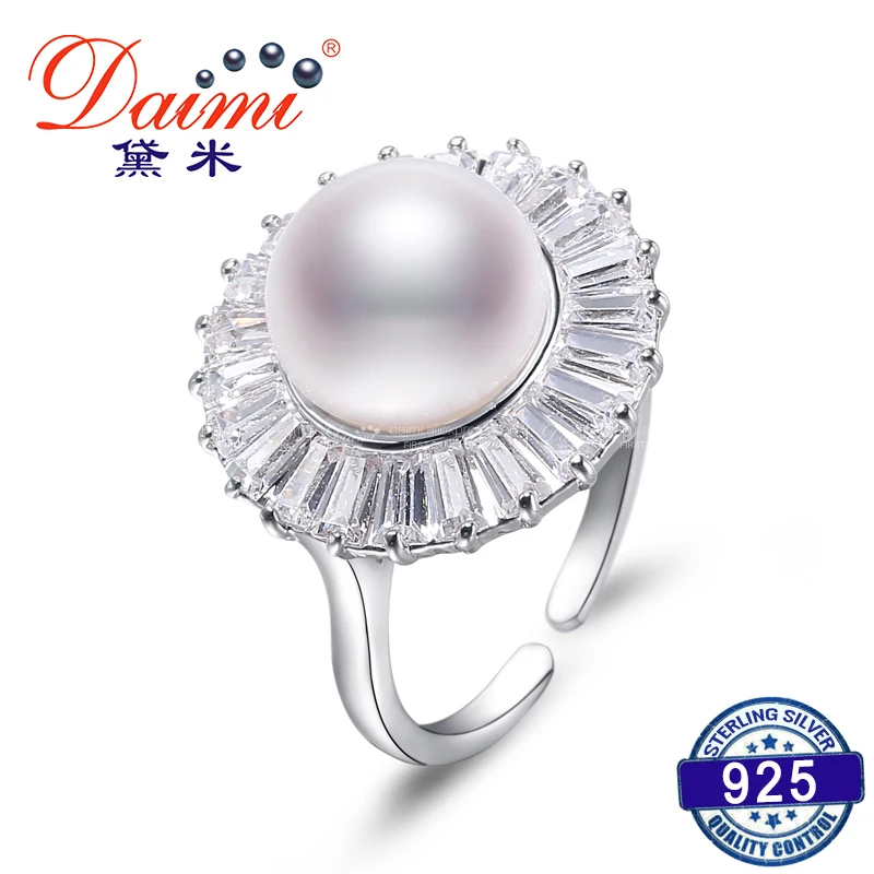 

Daimi 10-11MM White Freshwater Pearl Ring 925 Sterling Silver Big Fashion Style Gift For Women