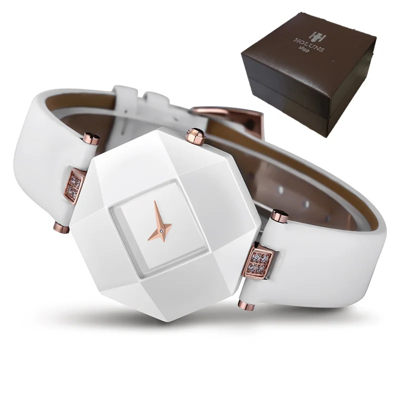 3Leatherette box Модные сексуальные женские платья сапфир керамика часы большой циферблат квадратный черный белый водонепроницаемый ударопрочный relogio feminino бесплатно - Цвет: 3Leatherette box