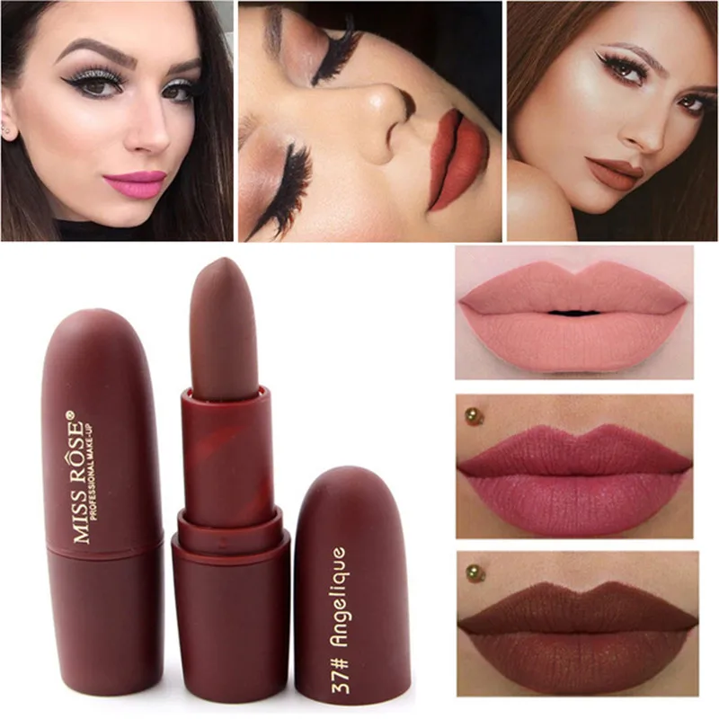Новая матовая водостойкая помада MISS ROSE 18 цветов сексуальные красные и коричневые