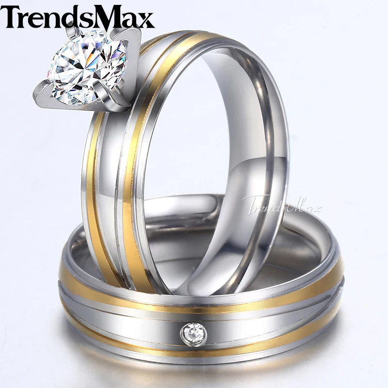 Набор свадебных колец Trendsmax для мужчин и женщин циркониевый камень неровные