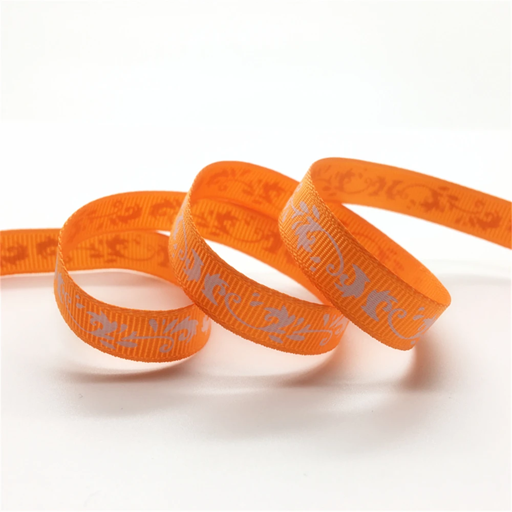 Orange 5 ярдов, 3/8 дюйма, 10 мм, бант для волос с цветочным принтом/Рождество/Свадьба, сделай сам, шитье# GD71-80 - Цвет: Orange