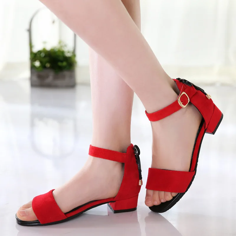 Girls Open Toe Casual Sandals Princess Low Heels Buckle Dress Shoes Kids Students Lace Up Soft Party AA51334 |