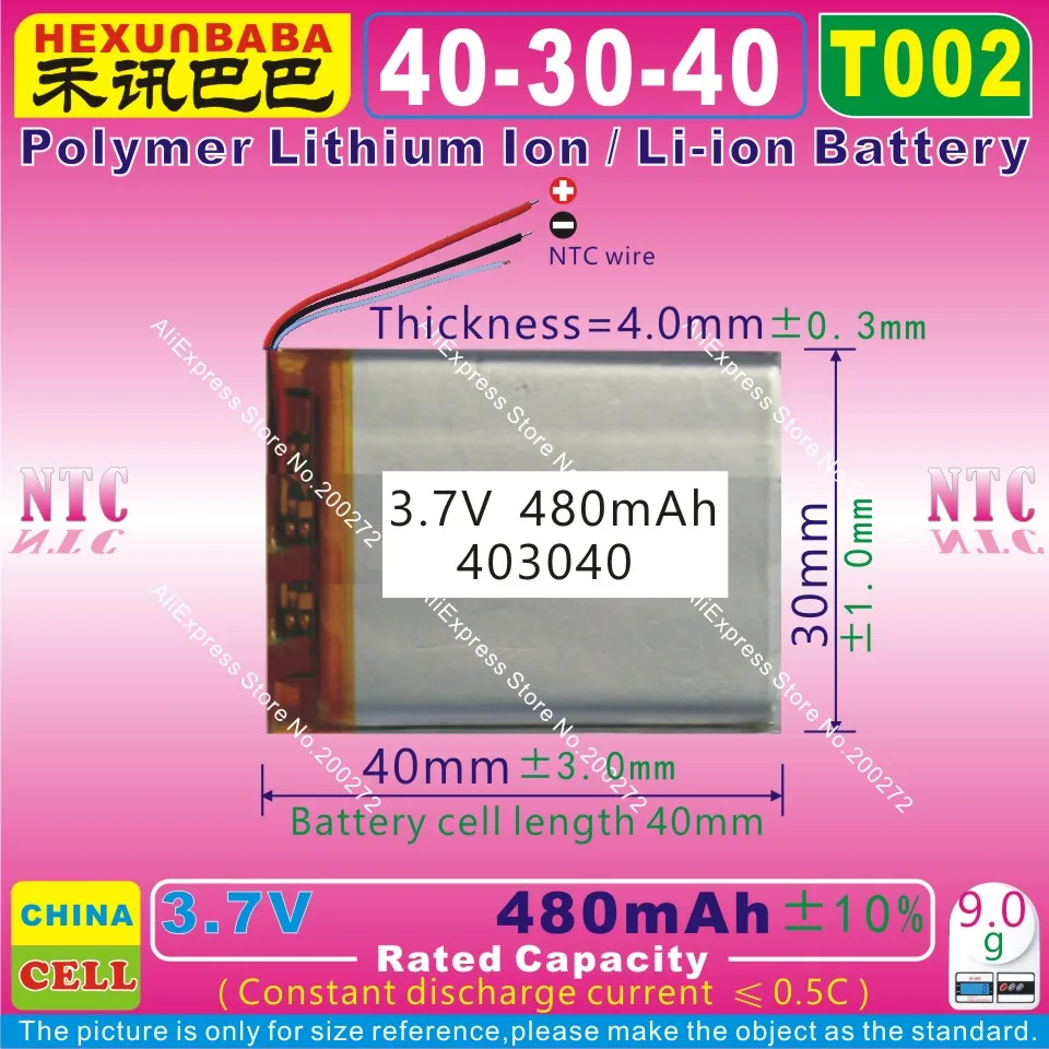 4pcs [T002] 3 7 V 480mAH [403040] PLIB Полимерный литий ионный/литий ионный аккумулятор для GPS mp4toy