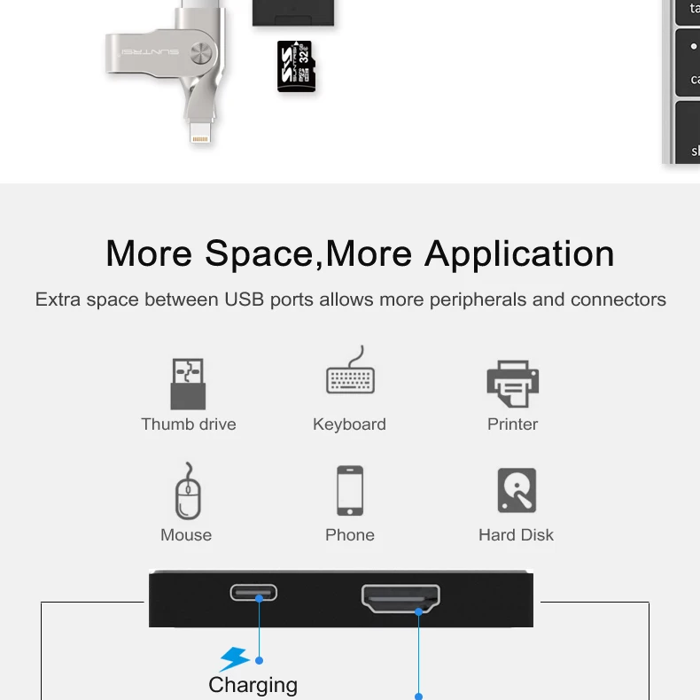 Suntrsi Тип usb C концентратор HDMI 4 k USB-C адаптер для MacBook 2-Порты и разъёмы USB 3,0 черный 7 в 1 TF/SD кард-ридер