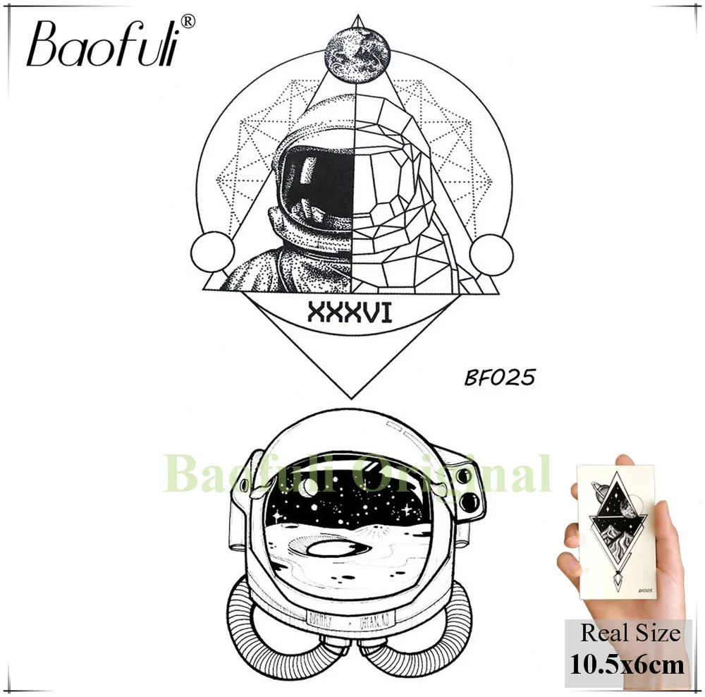 BAOFULI Galaxy астронавт временная татуировка Мужская боди арт черные геометрические