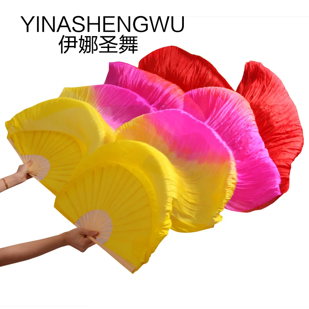

New Arrivals Stage Performance Dance Fans 100% Silk Veils Colored 180cm Women Belly Dance Fan Veils (2pcs) yellow+rose+red