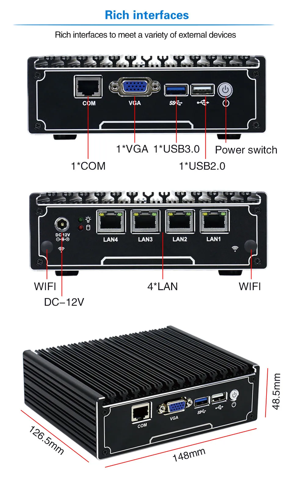 Minisys 4 Ethernet RJ-45 Lan порты мини ПК Intel Celeron J1900 четырехъядерный 2,0 ГГц pfsense брандмауэр маршрутизатор Поддержка 2,5 ''HDD/SSD