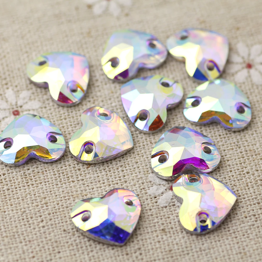 

12mm 20PCS Heart Shape Sew on Rhinestone crystal AB Silver Flatback Crystal Strass resin Rhinestones DIY Dress Clothing bags