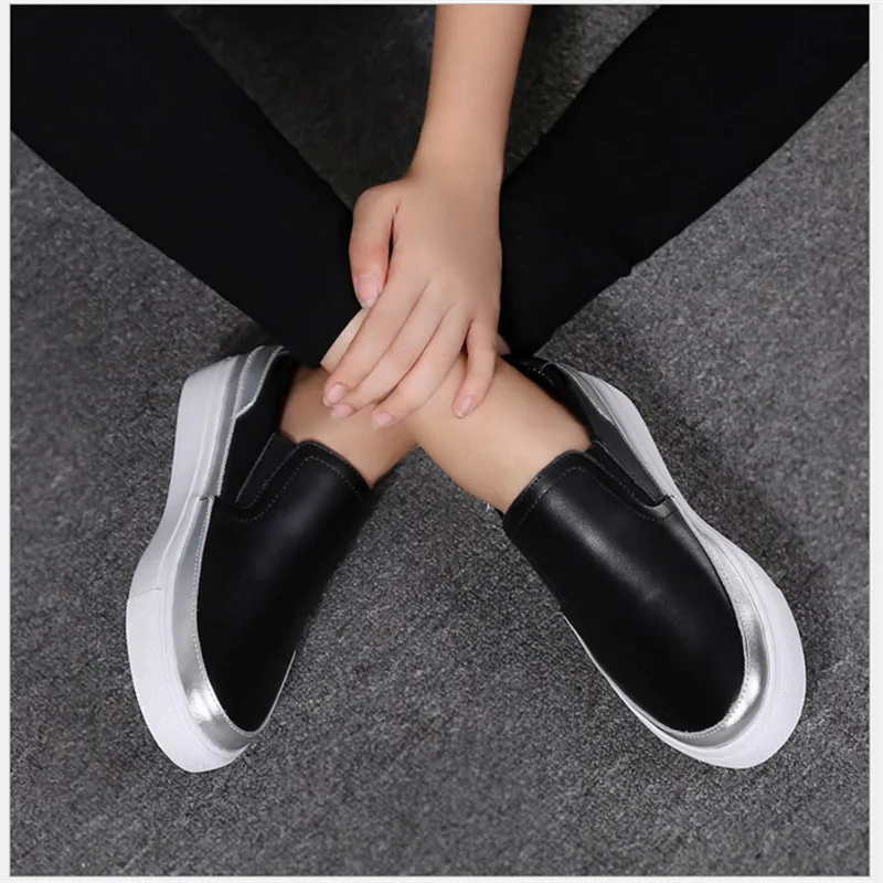 Кожа плоскостопие Лоферы высокого качества женские кожаные туфли черный