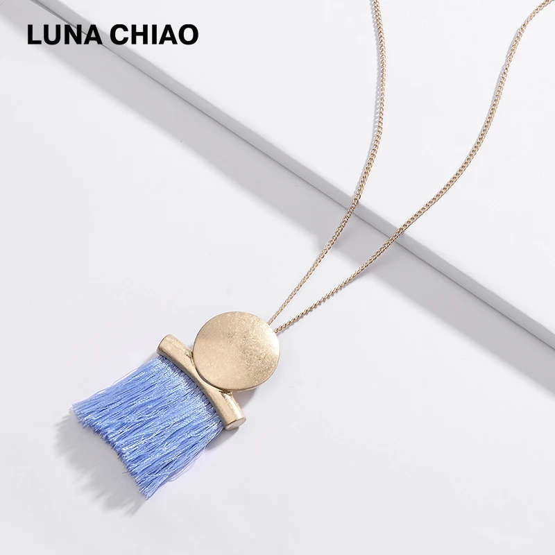 LUNA Чао простой длинной цепи носить золото INS/модные популярные Шелковый бахромой