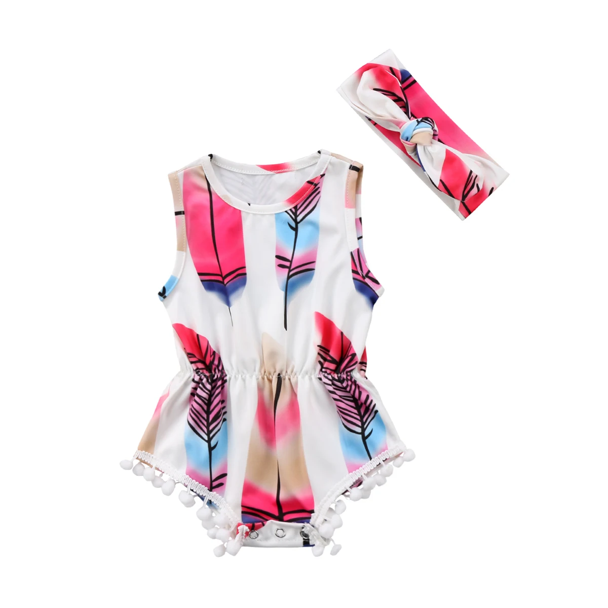 Одежда для новорожденных девочек комбинезон с кисточками изображением перьев