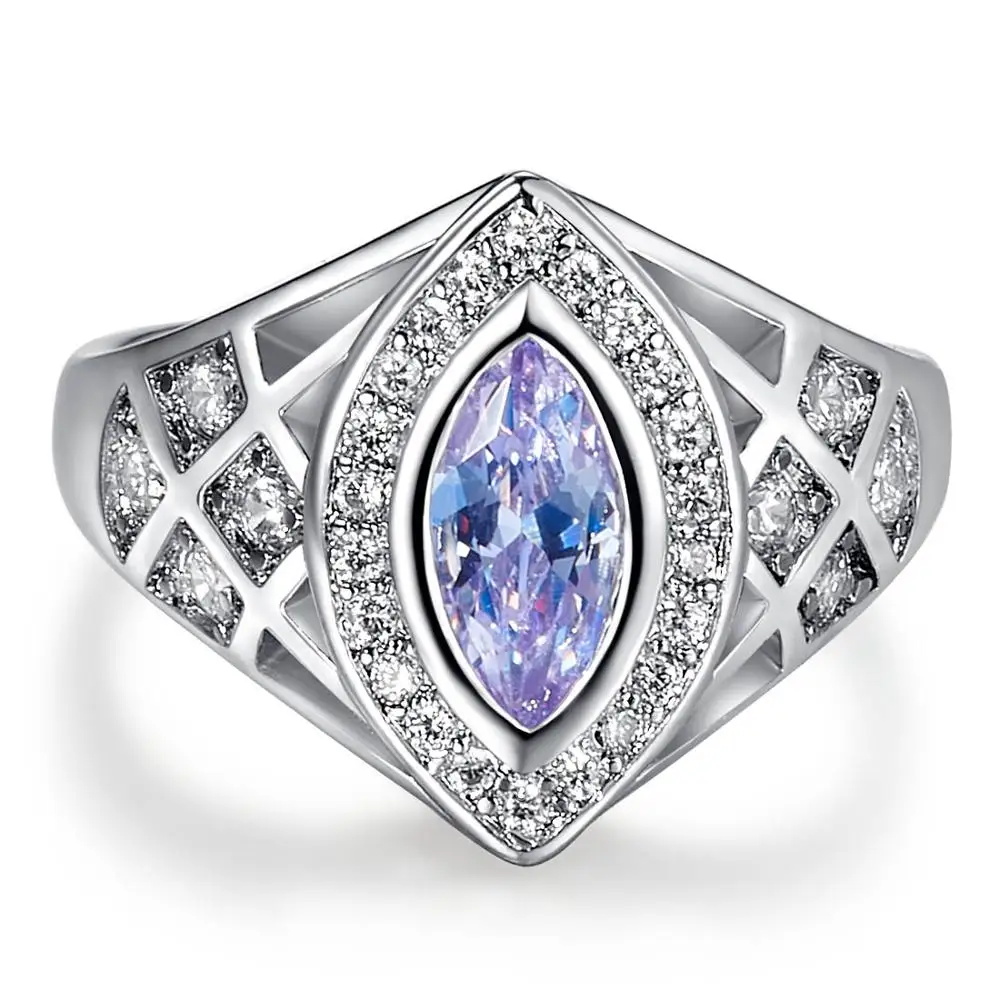 Light Purple Lingmei идеальная Классическая мода огранка маркиза турмалин зеленый белый кубический цирконий ювелирные изделия белое золото цвет кольцо Размер 6 7 8 9 - Цвет основного камня: Light Purple