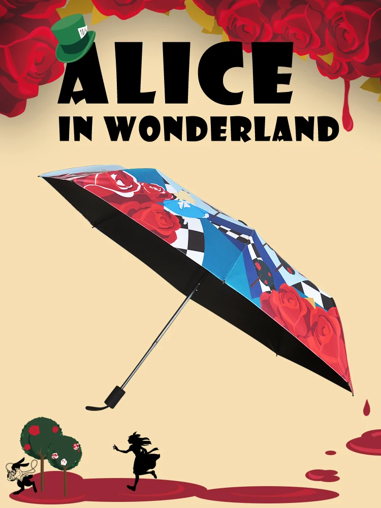 Складной зонт тройка Alice in часы Алиса в стране чудес Cat|Зонтики| |