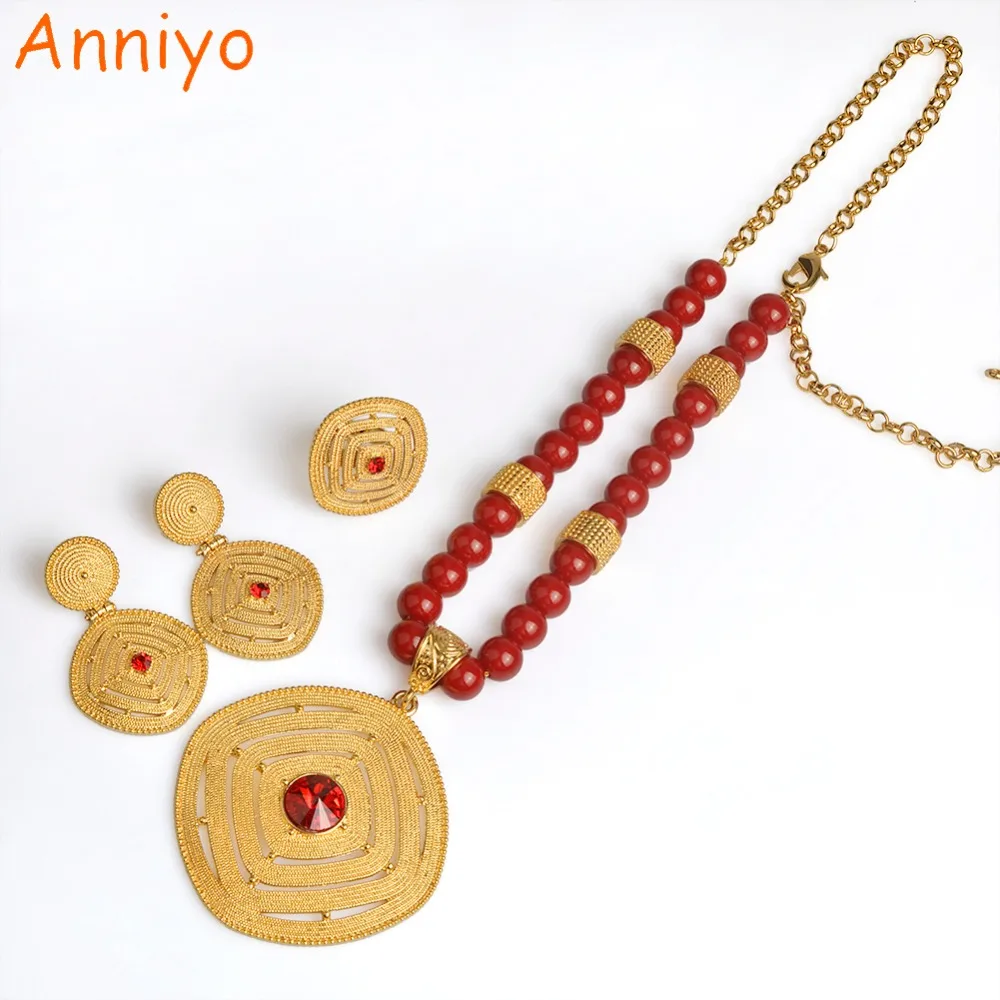 Anniyo Новое эфиопское ожерелье с черными/красными/зелеными бусинами серьги кольцо