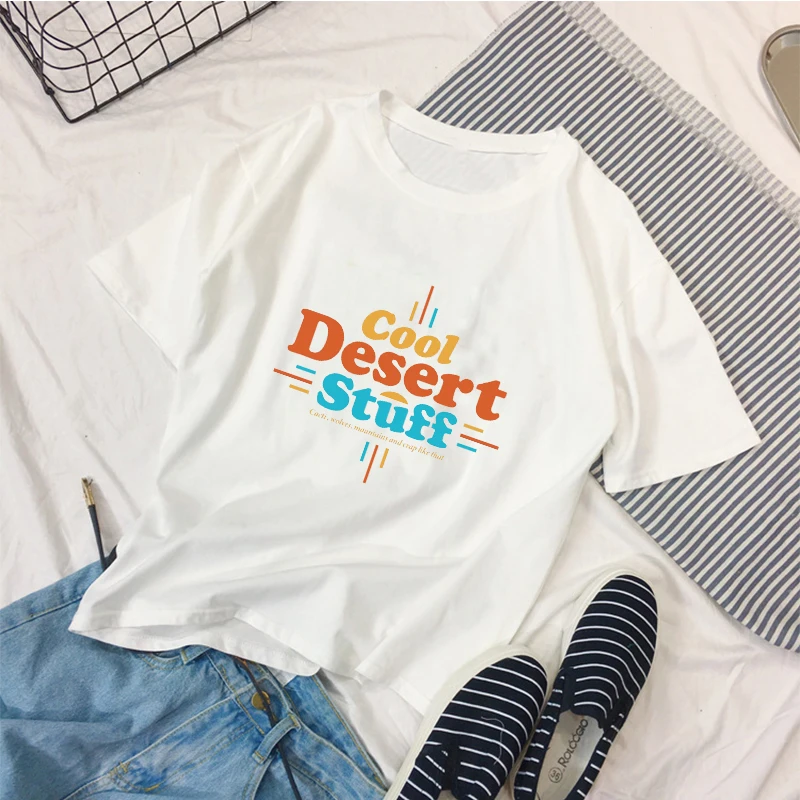 Крутые летние футболки с принтом пустыни женские белые Женские повседневные 2019