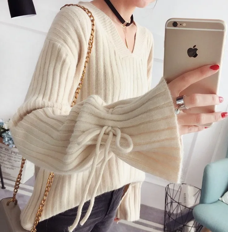 Куртка осень-зима Рог свитер женщина пуловер легкий с длинным рукавом корейский V