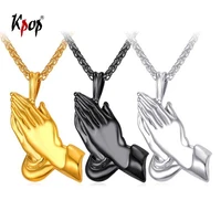 kpop praying hand pendant necklace stainless steel gold color apostle jewelry necklaces pendants gp5532
