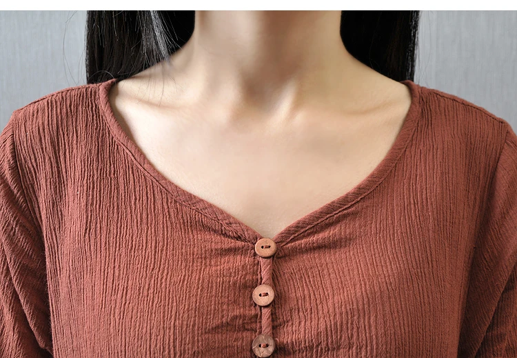 Платье женское повседневное с длинным рукавом из хлопка и льна однотонное