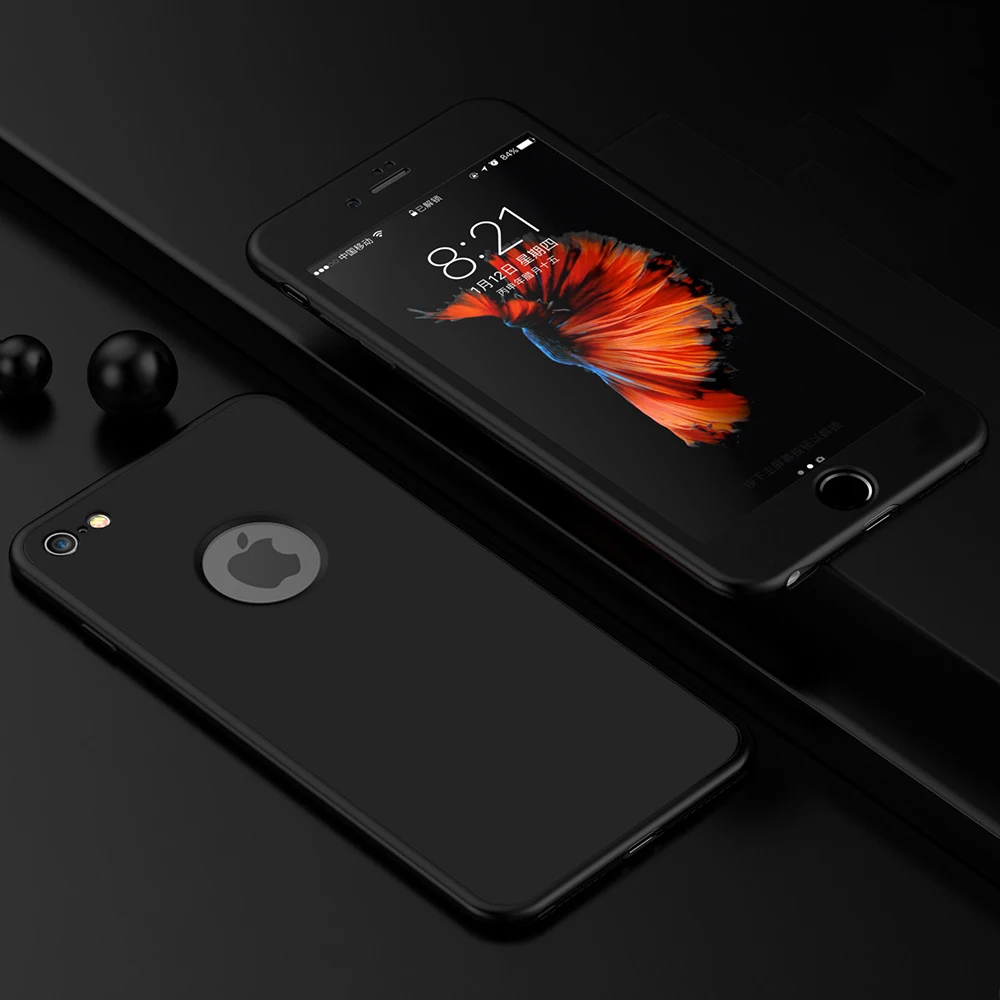 360 градусов Полная защита чехол для iPhone XS Max XR X чехол силиконовый мягкий тонкий из ТПУ задняя крышка для iPhone X 6 6s 8 7 Plus 5 5S SE - Цвет: Черный