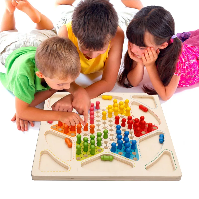 

Puzzle children's toys checkers & flying chess two in one multi-purpose chess pieces wooden children's blocks M60