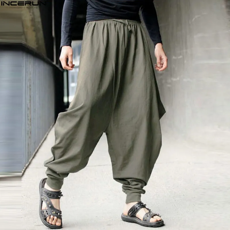 Army Green Японский стиль, S-5XL, Самурайские Мужские штаны с заниженным шаговым швом, свободные хлопковые шаровары, мешковатые спортивные штаны, хип-хоп танцевальные свободные штаны - Цвет: Army Green