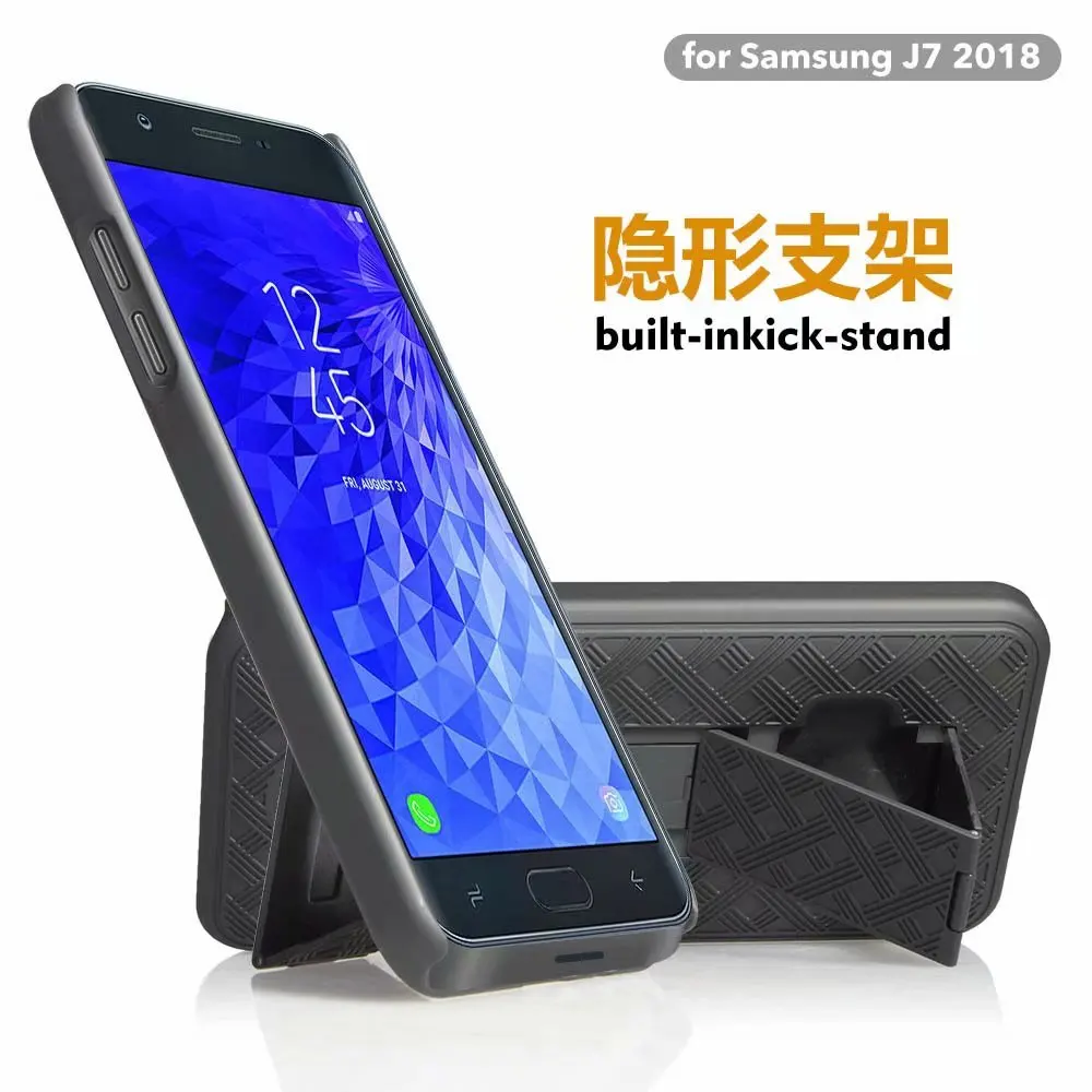 Woven 2 in 1 Hybrid Hard Shell Holster Combo Case With Kickstand &amp Belt Clip For Samsung Galaxy J7 2018/J7 Aero/J7 Star/J7 Top |