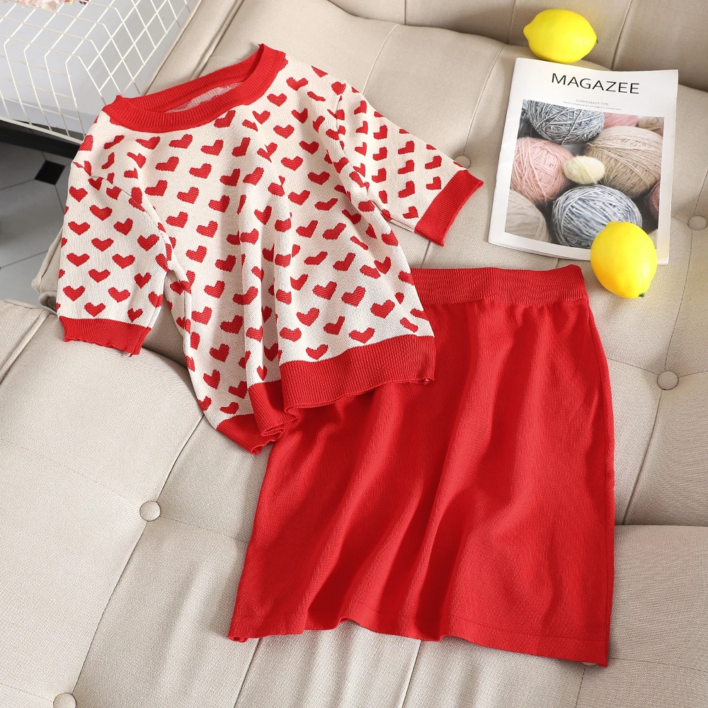 Милый женский костюм 2019 новый модный Удобный Вязаный милый комплект из двух