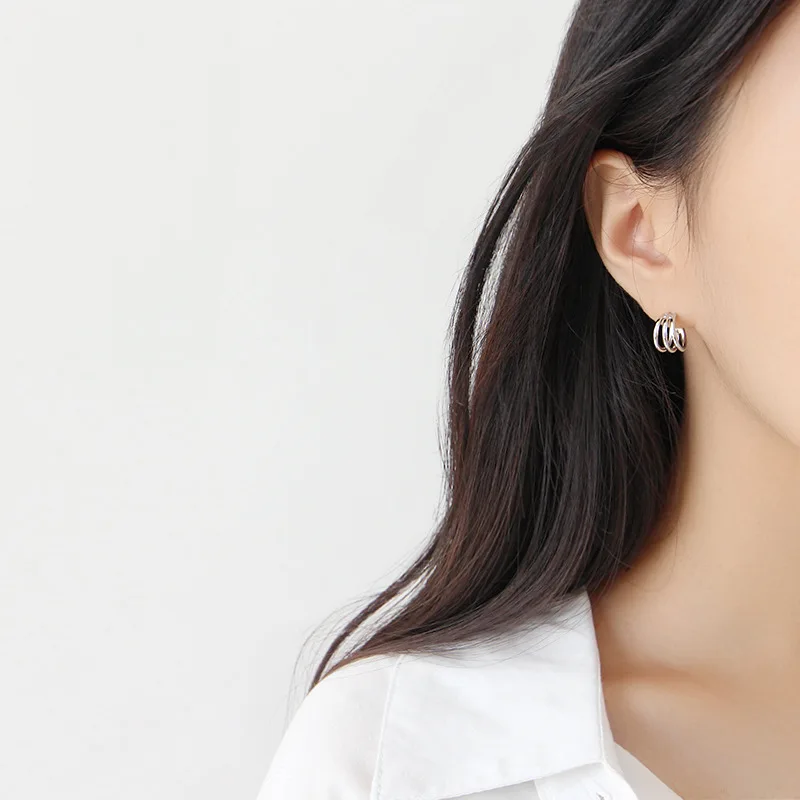 SHANICE Gold Color Authentic 925 Sterling Silver Stud Earrings INS Simple Multi-layer Line Circles Student Jewelry Lucky Gift | Украшения и