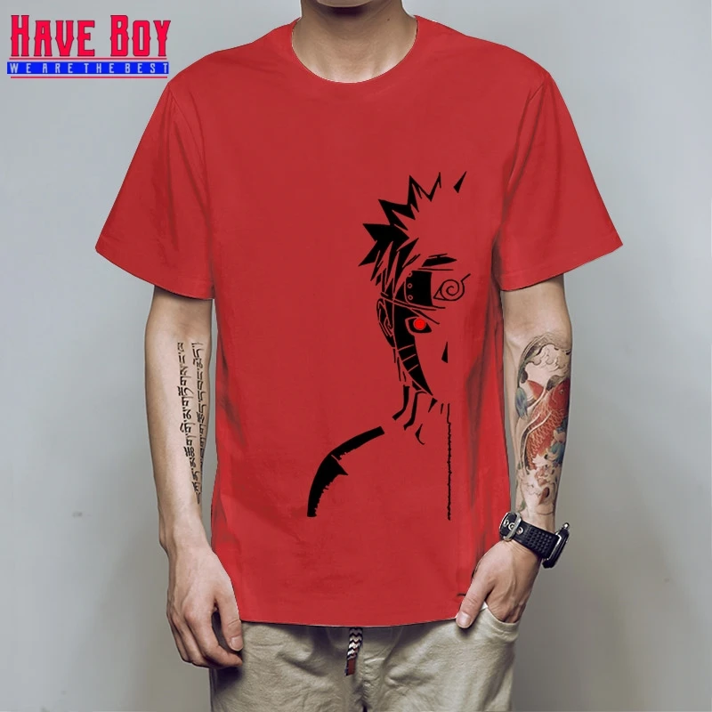 red black HAVE BOY Мужская модная футболка брендовые летние футболки Наруто Shippuden Red Sun аниме полосатая мужская футболка хлопок топ тройники HB196 - Цвет: red black