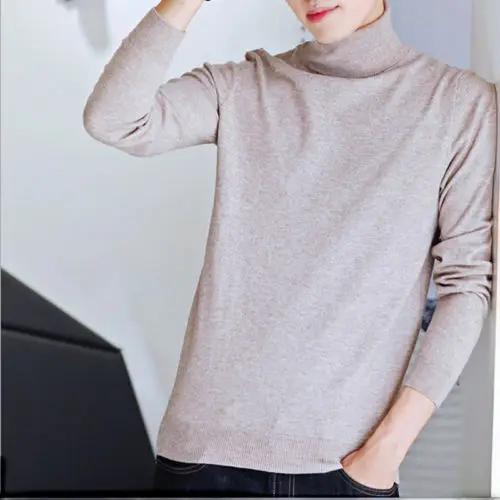 Мужской зимний теплый повседневный однотонный тонкий классический Поло вязаный