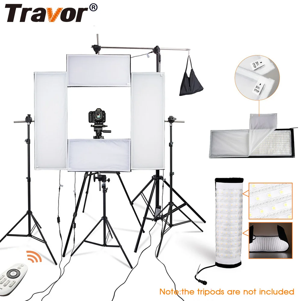 

Гибкий светодиодный светильник Travor 4 в 1 для фотостудии, 2,4 ГГц светильник с пультом дистанционного управления, с регулируемой яркостью, 5500K, ...