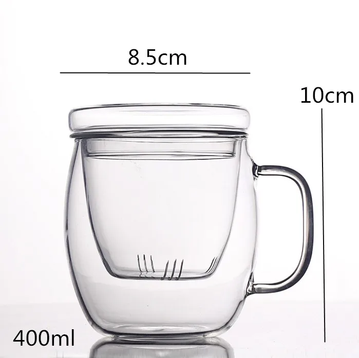 400ml Бренд 2 размера, не содержит свинца, ручная работа, стеклянная термостойкая чашка для чая, кофе, напитков с ручкой, с крышкой, фильтр, изолированный, прозрачное стекло, посуда для напитков - Цвет: 400ml