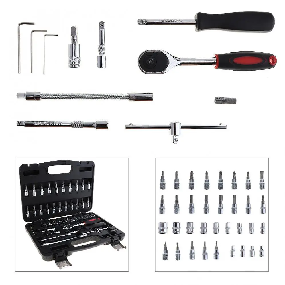 

46pcs/lot Precision Socket Wrench Set Automobile Motorcycle Car Repair Tool Ratchet Torque Wrench Combo Kit for Auto Repairing