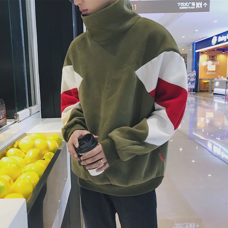 2018 осень новое поступление человек толстовки модный пэчворк Цвет легко Turtlenck с