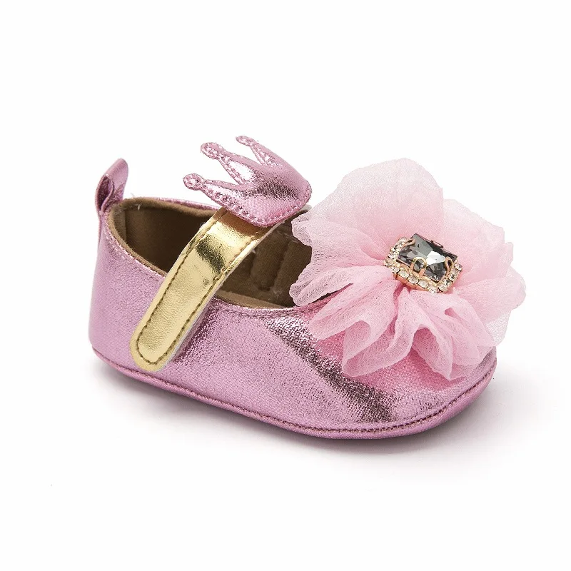 Мокасины из ПУ кожи для девочек милые туфли с цветочным рисунком кристаллами на