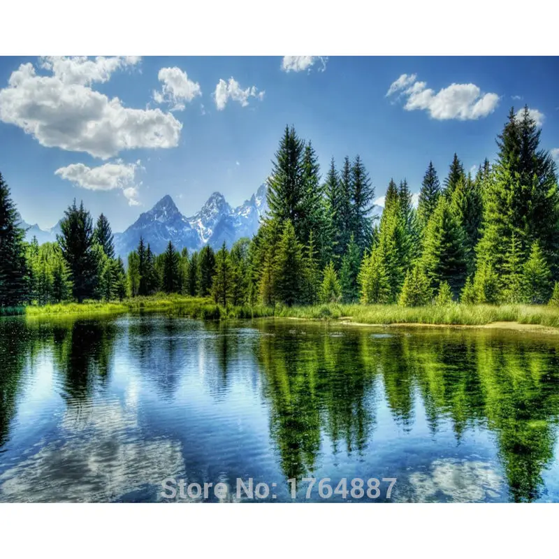 Needlework Diy Diamond Embroidery Lake Forest Woods Natural Scenery Square Drill Full Painting Mosaic Picture | Дом и сад