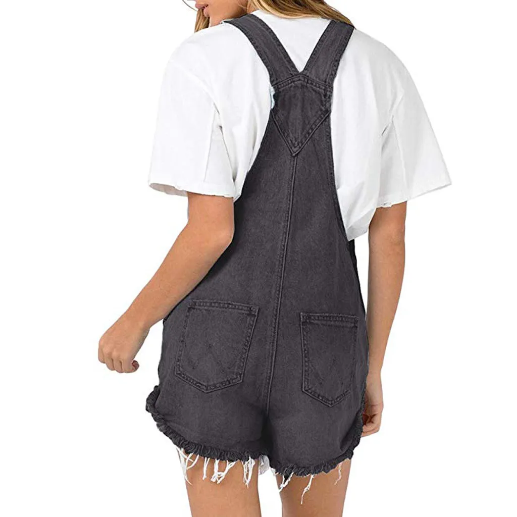 2019 Newest Spring Summer Sexy Fashion Women Denim Bib Loose Fringe Shorts High Waist Sling Siamese Jumpsuit #2019.5.21 | Женская одежда