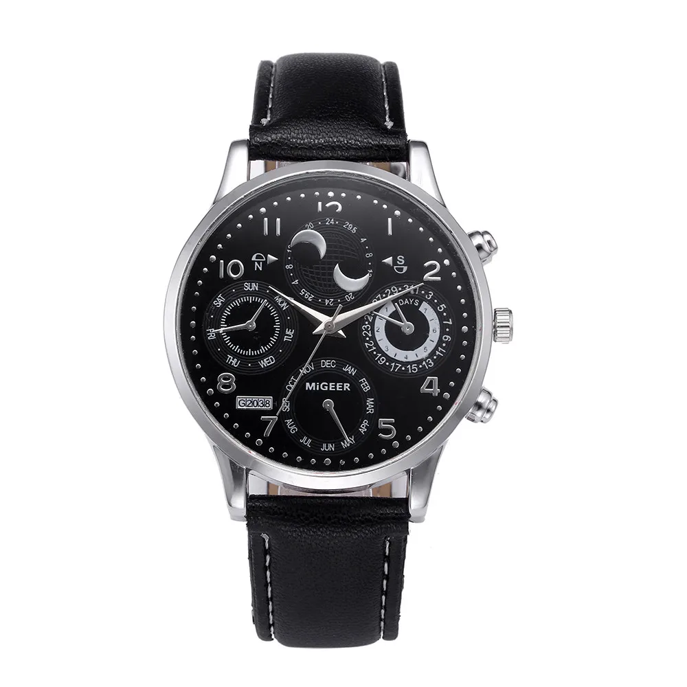 Мужские повседневные часы с кожаным ремешком и маленьким циферблатом Moon four