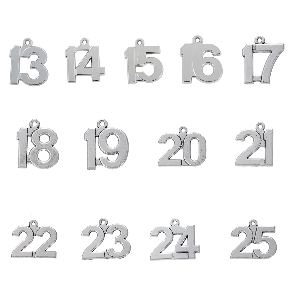 

RAINXTAR Fashion Alloy 13-25 Number Charms Metal Lucky Birthday Number Finding Charms AAC1731-