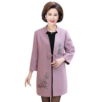 light purple Вышитое шерстяное пальто осень зима большой размер Женская куртка элегантная одежда с аппликациями размера плюс XL-5XL f1156 - Color: light purple