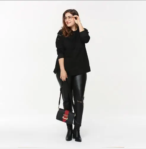2018 Work Office Style Elegant Winter 3XL 4XL 5XL Plus Size Hollow Out Long Sleeve Black Women Sid E745 | Женская одежда