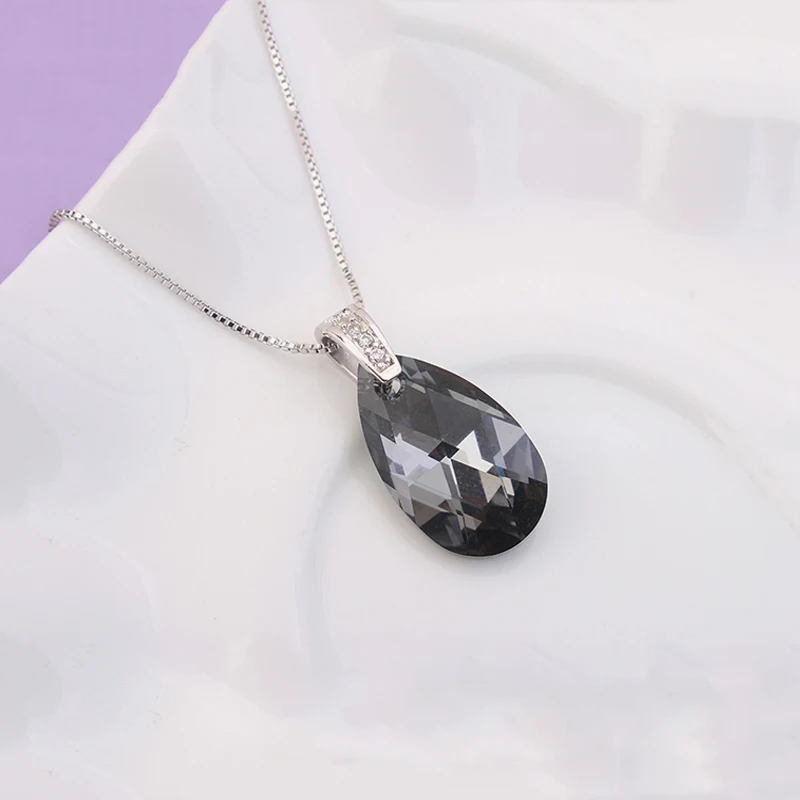 Оригинальные кристаллы от Swarovski кулон в виде капли воды серебряная цепочка для