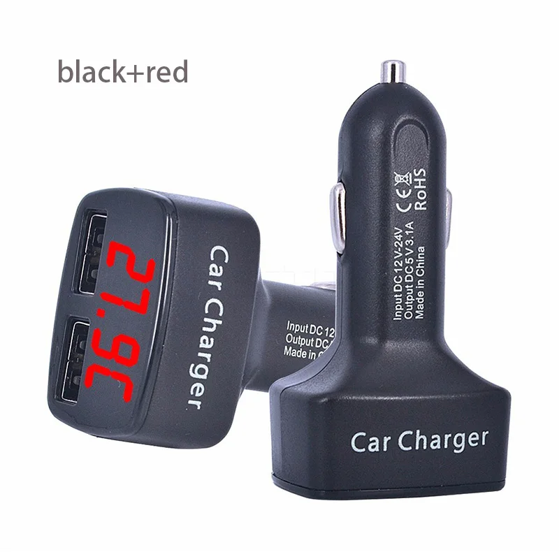 black red Двойное автомобильное зарядное устройство USB 5 в 3,1 а Универсальный 4 в 1 с измерителем напряжения/температуры/тока цифровой светодиодный адаптер - Тип штекера: black red
