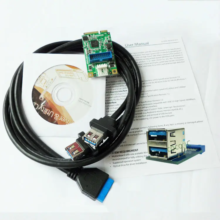Мини адаптер PCI e на 2 порта USB 3 0 мини PCIe 19Pin Разъем USB3.0 + разъем разветвителя