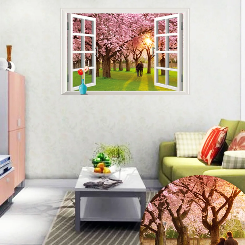 Наклейка на стену сделай сам 3D Виниловые наклейки с изображением цветущей вишни