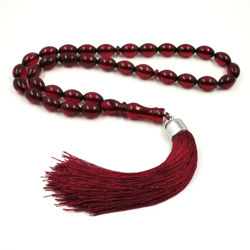 Tasbih мастхан красный хлопок кисточкой молитва бусины 9*13 мм четки Misbaha