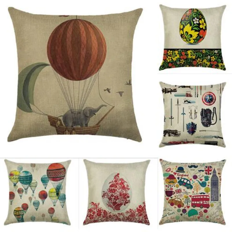 

Cartoon hot air balloon design linen/cotton decorative pillow cover