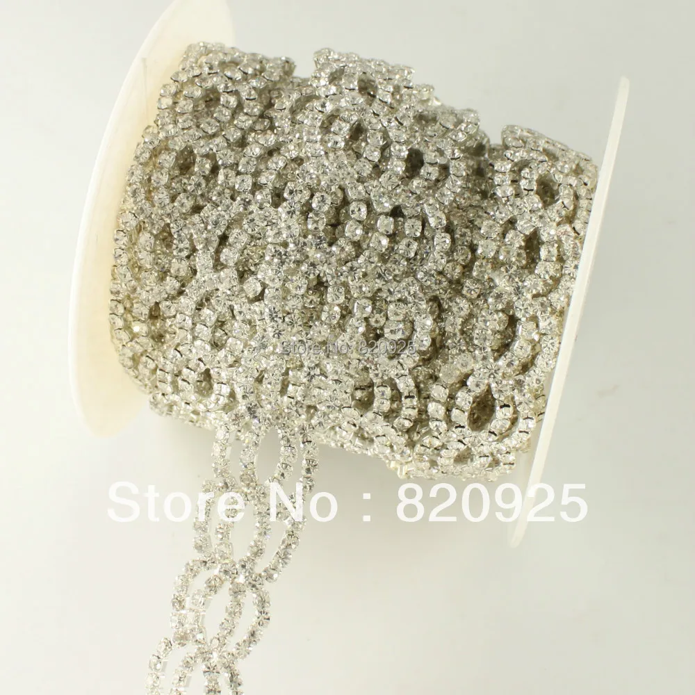 1yd Делюкс прозрачный горный хрусталь Серебряный тон аппликация цепь свадебное