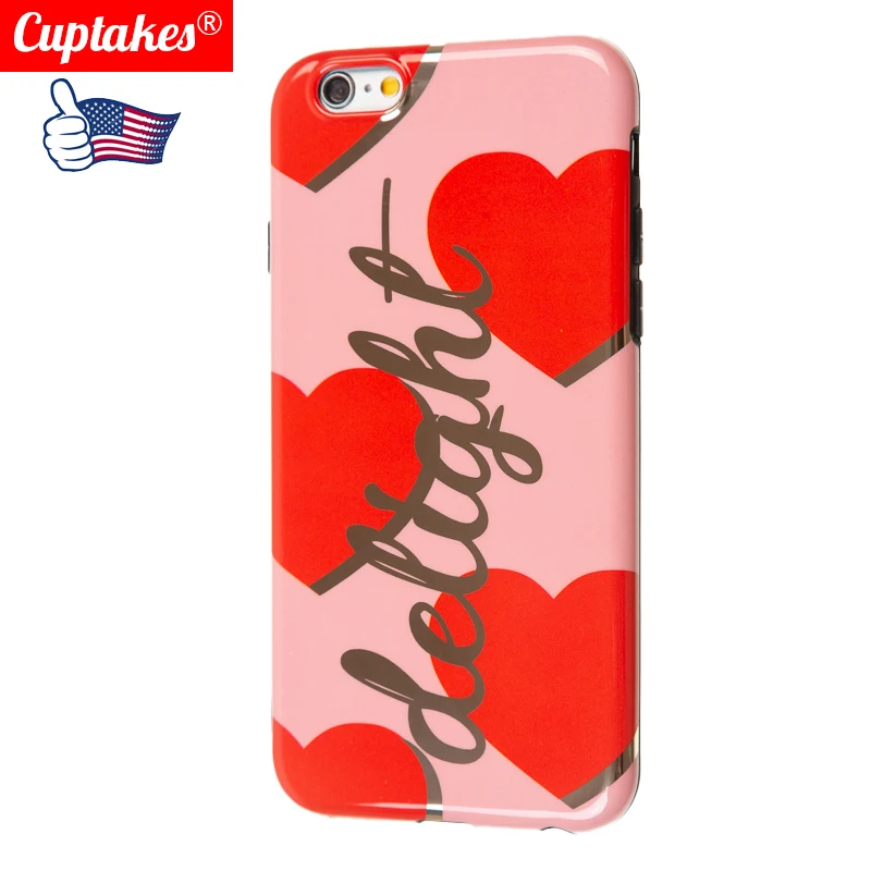 Luxury Brand Gold Plated IMD Soft Silicone Case for iPhone 7 8 Plus X 10 XS Max XR Cute Girl Love Delight Hot Pink Heart Coque |